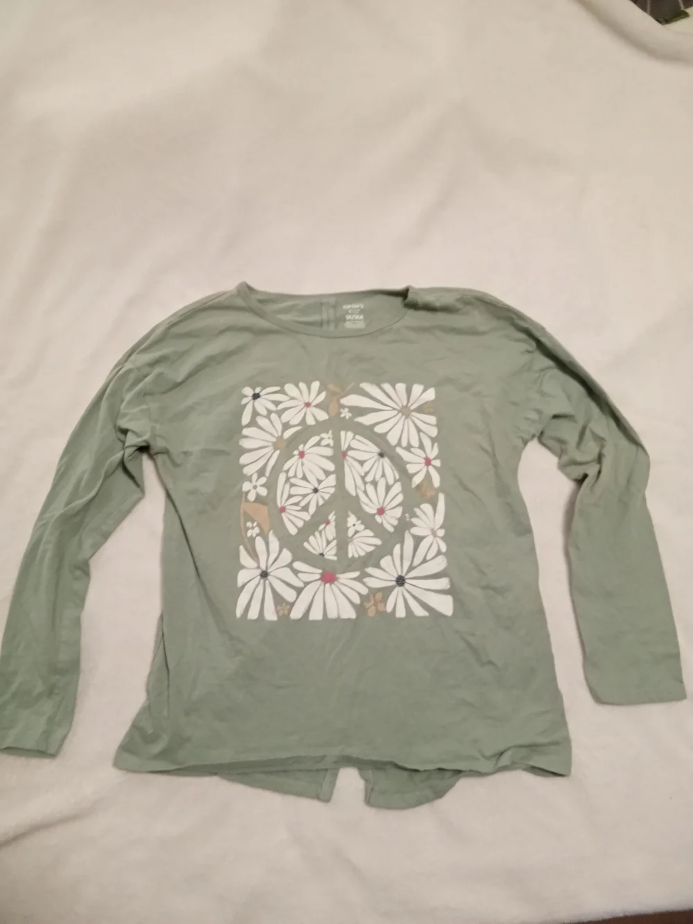 Carter's Sage Green Long-Sleeve Tee with White Floral Peace Sign